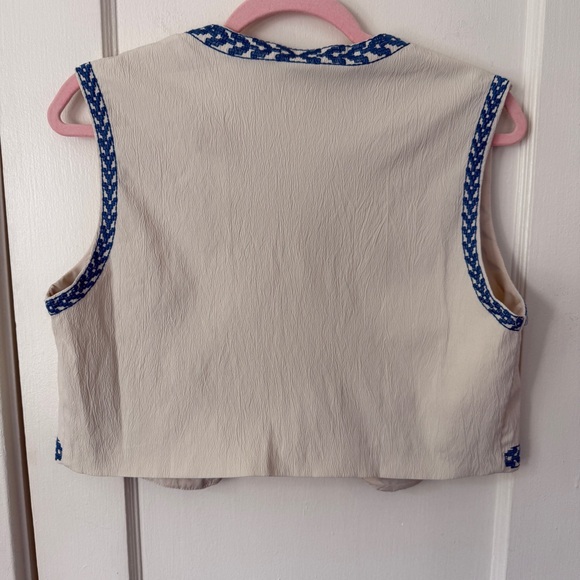 Boho Cream & Blue Floral Embroidered Vest Size S - Picture 4 of 9